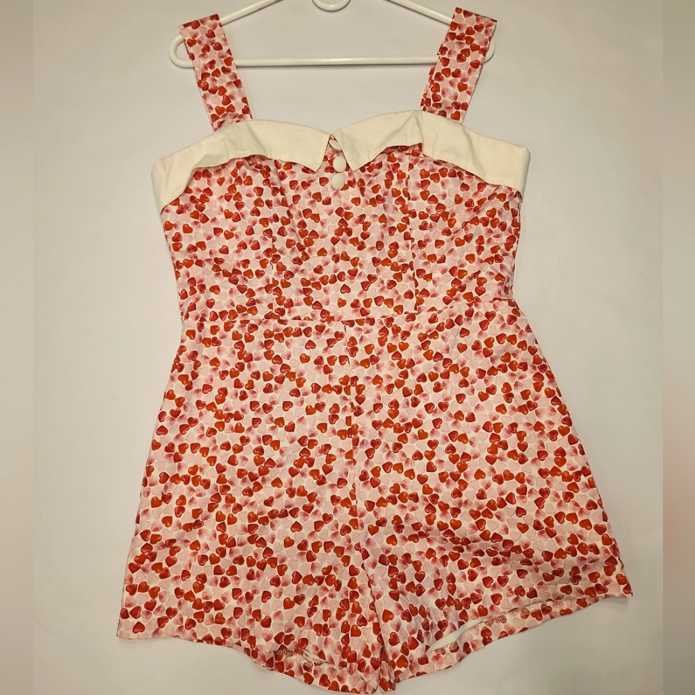 Women's Red Heart-Print Strap Romper